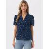 imageAllegra K Casual Blouse for Women Floral Print Short Sleeve Shirt V Neck Notch Lapel Blouse Dressy Summer TopsDark Blue
