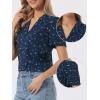 imageAllegra K Casual Blouse for Women Floral Print Short Sleeve Shirt V Neck Notch Lapel Blouse Dressy Summer TopsDark Blue