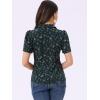 imageAllegra K Casual Blouse for Women Floral Print Short Sleeve Shirt V Neck Notch Lapel Blouse Dressy Summer TopsDark Green