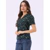 imageAllegra K Casual Blouse for Women Floral Print Short Sleeve Shirt V Neck Notch Lapel Blouse Dressy Summer TopsDark Green