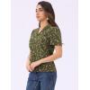 imageAllegra K Casual Blouse for Women Floral Print Short Sleeve Shirt V Neck Notch Lapel Blouse Dressy Summer TopsOlive Green
