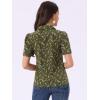 imageAllegra K Casual Blouse for Women Floral Print Short Sleeve Shirt V Neck Notch Lapel Blouse Dressy Summer TopsOlive Green