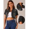 imageAllegra K Casual Denim Jacket for Womens Turndown Collar Short Sleeves Crop Jean JacketsBlack