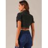 imageAllegra K Casual Denim Jacket for Womens Turndown Collar Short Sleeves Crop Jean JacketsBlack