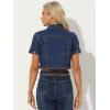 imageAllegra K Casual Denim Jacket for Womens Turndown Collar Short Sleeves Crop Jean JacketsBlue