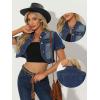imageAllegra K Casual Denim Jacket for Womens Turndown Collar Short Sleeves Crop Jean JacketsBlue