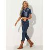imageAllegra K Casual Denim Jacket for Womens Turndown Collar Short Sleeves Crop Jean JacketsBlue