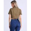 imageAllegra K Casual Denim Jacket for Womens Turndown Collar Short Sleeves Crop Jean JacketsBrown
