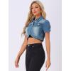imageAllegra K Casual Denim Jacket for Womens Turndown Collar Short Sleeves Crop Jean JacketsDenim Blue
