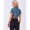 imageAllegra K Casual Denim Jacket for Womens Turndown Collar Short Sleeves Crop Jean JacketsDenim Blue