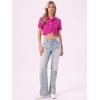 imageAllegra K Casual Denim Jacket for Womens Turndown Collar Short Sleeves Crop Jean JacketsHot Pink