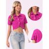 imageAllegra K Casual Denim Jacket for Womens Turndown Collar Short Sleeves Crop Jean JacketsHot Pink