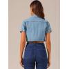 imageAllegra K Casual Denim Jacket for Womens Turndown Collar Short Sleeves Crop Jean JacketsLight Blue
