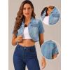 imageAllegra K Casual Denim Jacket for Womens Turndown Collar Short Sleeves Crop Jean JacketsLight Blue