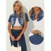 imageAllegra K Casual Denim Jacket for Womens Turndown Collar Short Sleeves Crop Jean JacketsMidblue