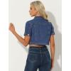 imageAllegra K Casual Denim Jacket for Womens Turndown Collar Short Sleeves Crop Jean JacketsMidblue