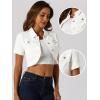 imageAllegra K Casual Denim Jacket for Womens Turndown Collar Short Sleeves Crop Jean JacketsWhite