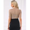 imageAllegra K Casual Short Sleeve Mesh Sheer Shrug for Women Open Front Cropped Cardigan BoleroCamel
