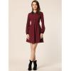imageAllegra K Contrast Color Dress for Womens Collared Long Sleeve Halloween Party Flare DressesBurgundy