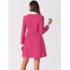 imageAllegra K Contrast Color Dress for Womens Collared Long Sleeve Halloween Party Flare DressesFushcia