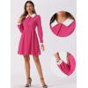 imageAllegra K Contrast Color Dress for Womens Collared Long Sleeve Halloween Party Flare DressesFushcia
