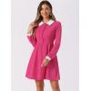 imageAllegra K Contrast Color Dress for Womens Collared Long Sleeve Halloween Party Flare DressesFushcia