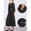 imageAllegra K Dressy Casual Pleated Dress for Womens 34 Sleeves Collared V Neck Empire Waist Belted Maxi DressBlack