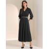imageAllegra K Dressy Casual Pleated Dress for Womens 34 Sleeves Collared V Neck Empire Waist Belted Maxi DressBlack