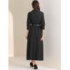 imageAllegra K Dressy Casual Pleated Dress for Womens 34 Sleeves Collared V Neck Empire Waist Belted Maxi DressBlack