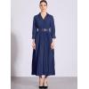 imageAllegra K Dressy Casual Pleated Dress for Womens 34 Sleeves Collared V Neck Empire Waist Belted Maxi DressDark Blue