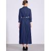 imageAllegra K Dressy Casual Pleated Dress for Womens 34 Sleeves Collared V Neck Empire Waist Belted Maxi DressDark Blue