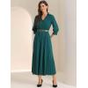 imageAllegra K Dressy Casual Pleated Dress for Womens 34 Sleeves Collared V Neck Empire Waist Belted Maxi DressDark Green