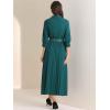 imageAllegra K Dressy Casual Pleated Dress for Womens 34 Sleeves Collared V Neck Empire Waist Belted Maxi DressDark Green