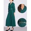 imageAllegra K Dressy Casual Pleated Dress for Womens 34 Sleeves Collared V Neck Empire Waist Belted Maxi DressDark Green