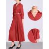 imageAllegra K Dressy Casual Pleated Dress for Womens 34 Sleeves Collared V Neck Empire Waist Belted Maxi DressRed