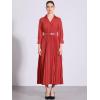imageAllegra K Dressy Casual Pleated Dress for Womens 34 Sleeves Collared V Neck Empire Waist Belted Maxi DressRed