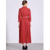 imageAllegra K Dressy Casual Pleated Dress for Womens 34 Sleeves Collared V Neck Empire Waist Belted Maxi DressRed