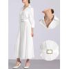 imageAllegra K Dressy Casual Pleated Dress for Womens 34 Sleeves Collared V Neck Empire Waist Belted Maxi DressWhite