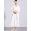 imageAllegra K Dressy Casual Pleated Dress for Womens 34 Sleeves Collared V Neck Empire Waist Belted Maxi DressWhite