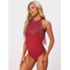 imageAllegra K Fringe Leotard for Womens Western Cowgirl Sleeveless Concert Halter Neck BodysuitRed