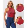 imageAllegra K Fringe Leotard for Womens Western Cowgirl Sleeveless Concert Halter Neck BodysuitRed