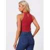 imageAllegra K Fringe Leotard for Womens Western Cowgirl Sleeveless Concert Halter Neck BodysuitRed