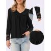 imageAllegra K Long Sleeve V Neck Blouse for Womens Casual Tops Lace Hollow Out Shirts Fall Winter Basic Tunic TopsBlack