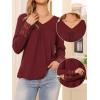 imageAllegra K Long Sleeve V Neck Blouse for Womens Casual Tops Lace Hollow Out Shirts Fall Winter Basic Tunic TopsWine Red