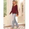 imageAllegra K Long Sleeve V Neck Blouse for Womens Casual Tops Lace Hollow Out Shirts Fall Winter Basic Tunic TopsWine Red