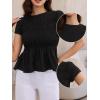 imageAllegra K Peplum Babydoll Tops for Womens Summer Smocked Ruched Crew Neck Cap Sleeve Casual TeeBlack