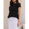 imageAllegra K Peplum Babydoll Tops for Womens Summer Smocked Ruched Crew Neck Cap Sleeve Casual TeeBlack