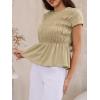imageAllegra K Peplum Babydoll Tops for Womens Summer Smocked Ruched Crew Neck Cap Sleeve Casual TeeKhaki