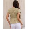 imageAllegra K Peplum Babydoll Tops for Womens Summer Smocked Ruched Crew Neck Cap Sleeve Casual TeeKhaki