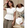 imageAllegra K Peplum Babydoll Tops for Womens Summer Smocked Ruched Crew Neck Cap Sleeve Casual TeeWhite